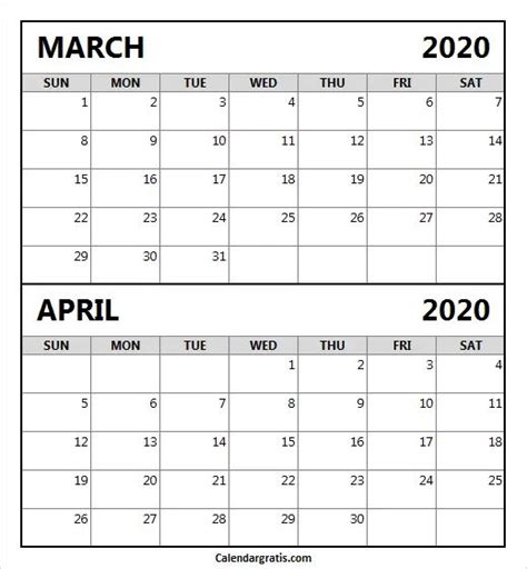 March April Calendar